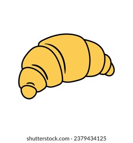 A hand-drawn cartoon croissant isolated on a white background. Flat design. Vector illustration.