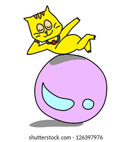 hand-drawn cartoon cute cat relax sleep on ball