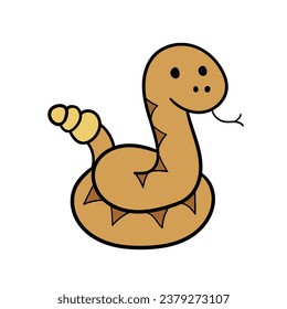 Hand-drawn cartoon cute rattlesnake isolated on a white background. Flat design. Vector illustration.