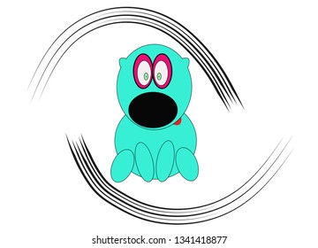 hand-drawn cartoon dog performed in turquoise blue with a red tongue and lines on the sides.suitable for printing on a mug, t-shirt design, designer pillows, postcard print and more.
