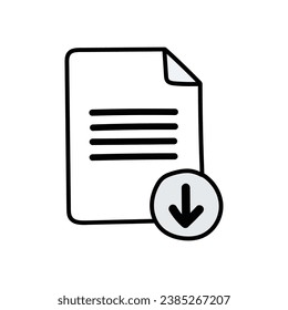 A hand-drawn cartoon doodle download document icon isolated on a white background. Flat design. Vector illustration.