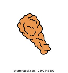 A hand-drawn cartoon doodle of a fried chicken leg isolated on a white background. The concept of fast food and junk food. Flat design. Vector illustration.