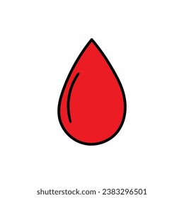 A hand-drawn cartoon doodle icon of a drop of blood isolated on a white background. Donation concept. Flat design. Vector illustration.