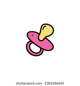 A hand-drawn cartoon doodle icon of pacifier isolated on a white background. Flat design. Vector illustration.