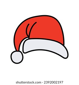 A hand-drawn cartoon doodle of Santa Claus hat isolated on a white background. The concept of New Year and Christmas. Flat design. Vector illustration.