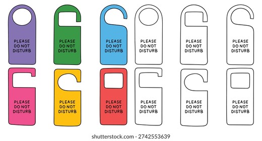 Hand-drawn cartoon and doodle set of please do not disturb door hangers isolated on a white background. Vector illustration.
