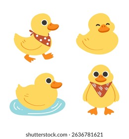Hand-Drawn Cartoon Duck Illustration Set.Cute Animal Character for Kids and Fun Clip Art