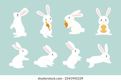 Hand-drawn cartoon Easter Bunny in various poses