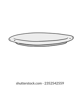 Ein handgezeichneter Cartoon, leerer Teller einzeln auf weißem Hintergrund. Flaches Design. Vektorgrafik.