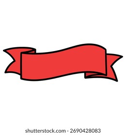 Hand-drawn cartoon empty red ribbon banner isolated on a white background. Vector illustration.