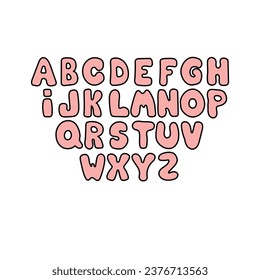 A hand-drawn cartoon English alphabet in pink isolated on a white background. The concept of education. Flat design. Vector illustration.