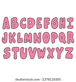 A hand-drawn cartoon English alphabet in pink isolated on a white background. The concept of education. Flat design. Vector illustration.