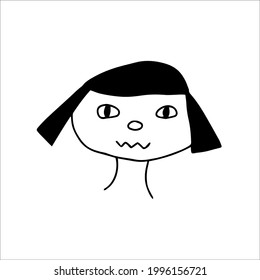Hand-drawn cartoon face doodle avatar, vector illustration