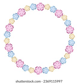 handdrawn cartoon flowers summer art design round frame