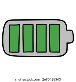 Hand-drawn cartoon full charged battery isolated on a white background. Vector illustration.