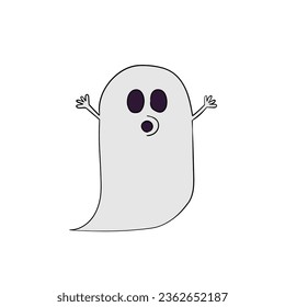 Un fantasma de caricatura dibujado a mano aislado en un fondo blanco. Concepto de Halloween. Diseño plano. Ilustración vectorial.