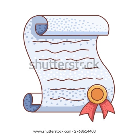 hand-drawn cartoon of a graduation diploma scroll with a gold seal and  red ribbon tails at the bottom corner