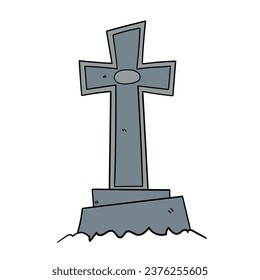 A hand-drawn cartoon grave stone cross isolated on a white background. Halloween concept. Flat design. Vector illustration.