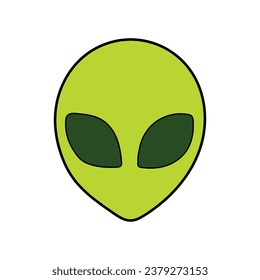 Caricatura dibujada a mano con la cara ajena verde aislada en un fondo blanco. Diseño plano. Ilustración vectorial.