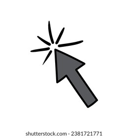Un icono de dibujo a mano de un cursor de clic aislado en un fondo blanco. Diseño plano. Ilustración vectorial.