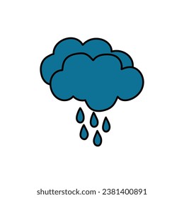 Un icono de dibujos a mano de la nube y la lluvia aislado en un fondo blanco. Diseño plano. Ilustración vectorial.
