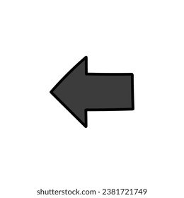 A hand-drawn cartoon icon of a gray left arrow isolated on a white background. Flat design. Vector illustration.