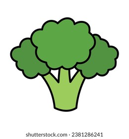 Hand-drawn cartoon icon of green broccoli isolated on a white background. Healthy food concept. Flat design. Vector illustration.