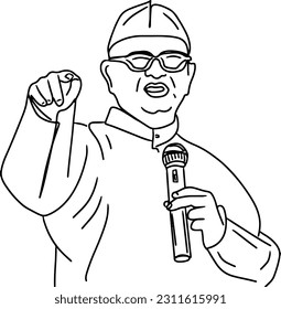 "Hand-drawn Cartoon Illustration: Indian Politician Indicating Choices with Finger"
"Sketch Portrait: Indian Politician Pointing at Different Options with Finger"