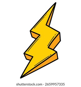 Perno de relámpago dibujado a mano de la historieta aislado en un fondo blanco. Ilustración vectorial.