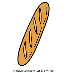 Pão de desenho à mão de desenho animado de pão isolado em um fundo branco. Ilustração vetorial.