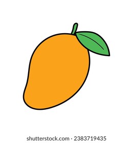 Ein handgezeichneter Cartoon Mango einzeln auf weißem Hintergrund. Flaches Design. Vektorgrafik.