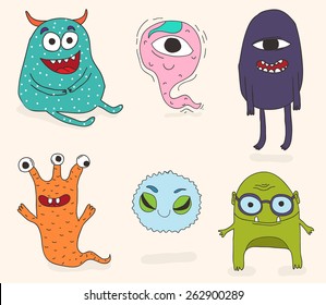 Hand-drawn cartoon monsters