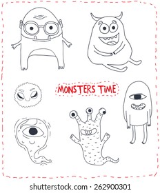 Hand-drawn cartoon monsters