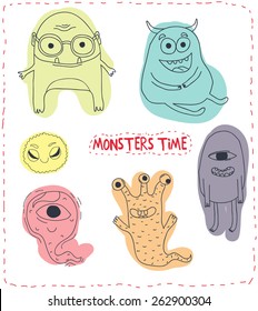 Hand-drawn cartoon monsters