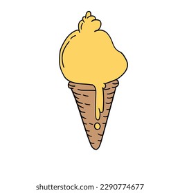 Hand-drawn cartoon orange ice cream isolated on a white background. Sketch. Vector illustration.