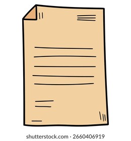 Hand-drawn cartoon paper document isolated on a white background. Vector illustration.