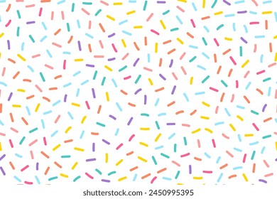 Hand-drawn cartoon pastel confetti or donut sprinkles seamless pattern. Colorful sweet candy, cake topping background texture. Design elements for poster, card, cover, and banner. Vector illustration