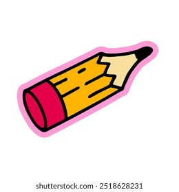 Hand-drawn cartoon pencil illustration. Creative sticker symbolizing ideas, writing, and creativity. Vector illustration for brainstorming, sketching, design, and artistic expression.