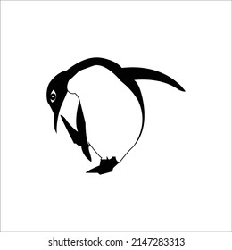 Handdrawn cartoon penguins are isolated on white background. Illustration of the Penguins. Vector Image. Vector penguins silhouette.