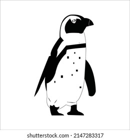 Handdrawn cartoon penguins are isolated on white background. Illustration of the Penguins. Vector Image. Vector penguins silhouette.
