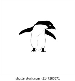 Handdrawn cartoon penguins are isolated on white background. Illustration of the Penguins. Vector Image. Vector penguins silhouette.