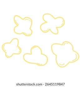 Hand-drawn cartoon popcorn shapes with rounded, irregular outlines. Suitable for food icons, doodle stickers, or kids’ illustrations.