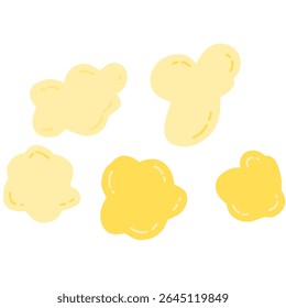 Hand-drawn cartoon popcorn shapes with rounded, irregular outlines. Suitable for food icons, doodle stickers, or kids’ illustrations.