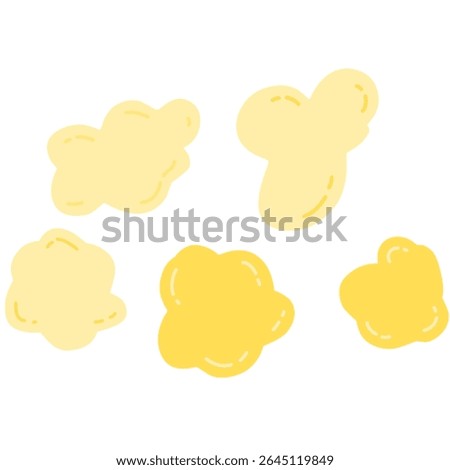 Hand-drawn cartoon popcorn shapes with rounded, irregular outlines. Suitable for food icons, doodle stickers, or kids’ illustrations.