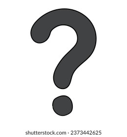 A hand-drawn cartoon question icon isolated on a white background. Flat design. Vector illustration.