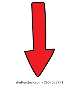 Hand-drawn cartoon red arrow pointing down isolated on a white background. Vector illustration. - Powered by Shutterstock - Get 15% off with code: PIKWIZARD15