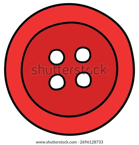Hand-drawn cartoon red button for clothes isolated on a white background. Vector illustration.