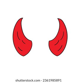 Hand-drawn cartoon red devil horns isolated on a white background. Halloween concept. Flat design. Vector illustration