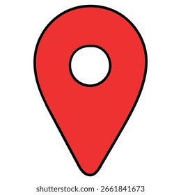 Icono rojo dibujado a mano del alfiler del mapa aislado en un fondo blanco. Ilustración vectorial.