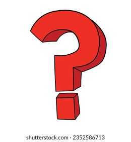 A hand-drawn cartoon red question mark isolated on a white background. Flat design. Vector illustration.